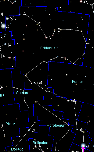 Star chart showing boundaries of constallations with Eridanus in the middle.