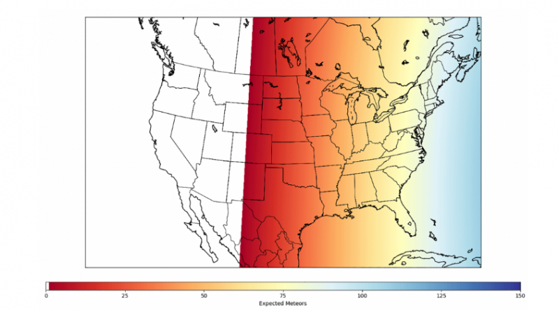 Map of Monocerotid meteors in the United States.