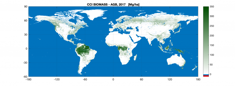 Map of entire Earth with green areas most dense in the tropics.