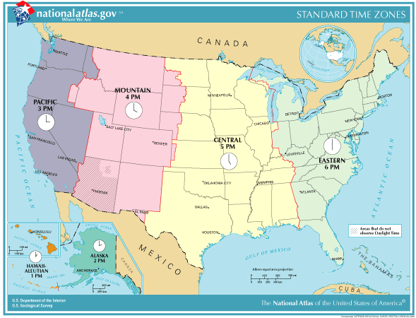 Time zone map for the United States.