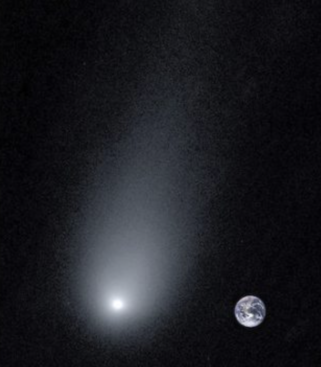 A comet, with Earth shown for scale.
