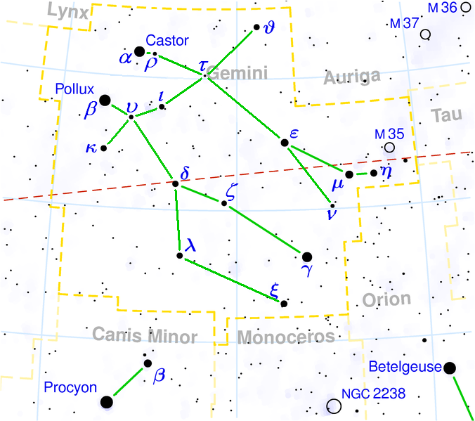  Un mapa estelar de Géminis.