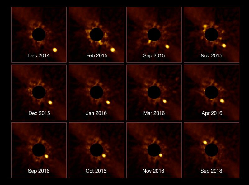 12 images with solid black circles, each circle with a bright dot next to it, images labeled Dec 2014 through Sep 2018.
