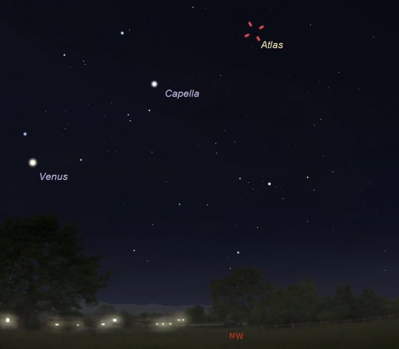 Star chart with Venus and Capella and location of comet.