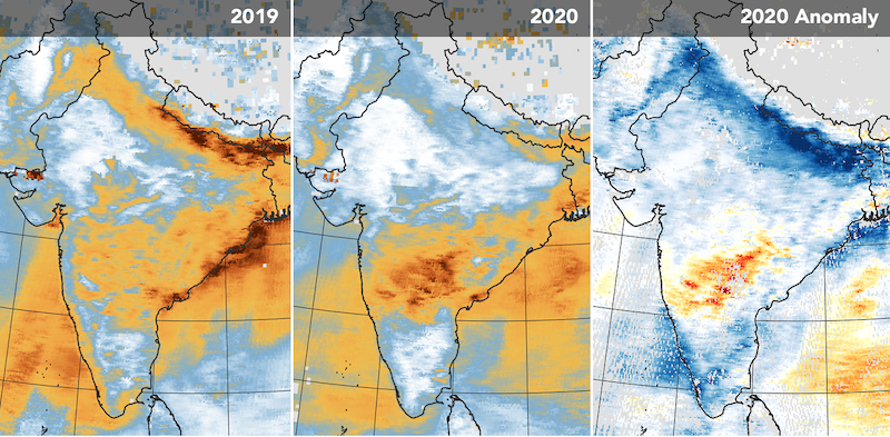 latest satellite map of india 2020 Satellite Images Air Pollution In India Plummets Earth Earthsky latest satellite map of india 2020