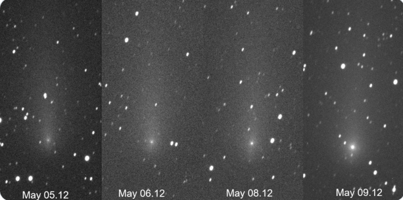 Four nights of observations of Comet ATLAS. The 4th image shows a distinctly brighter comet.