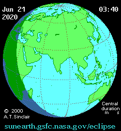 World globe showing animated shadow moving across Eastern Hemisphere.