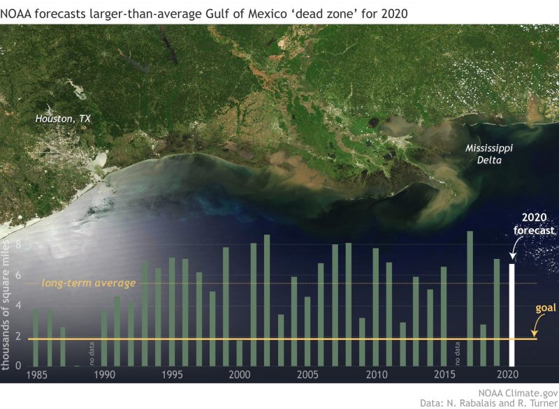 Orbital view of Gulf Coast from Texas to Mississippi with bar graph at bottom.