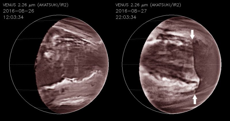 Two mauve spheres with wavy patterns, one with a discontinuity in the pattern.