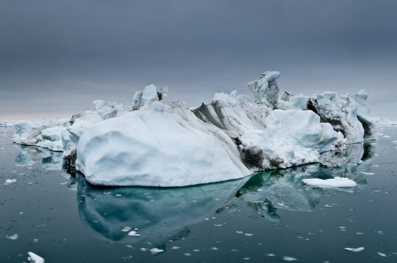 Large chunks of floating ice melting into the sea.