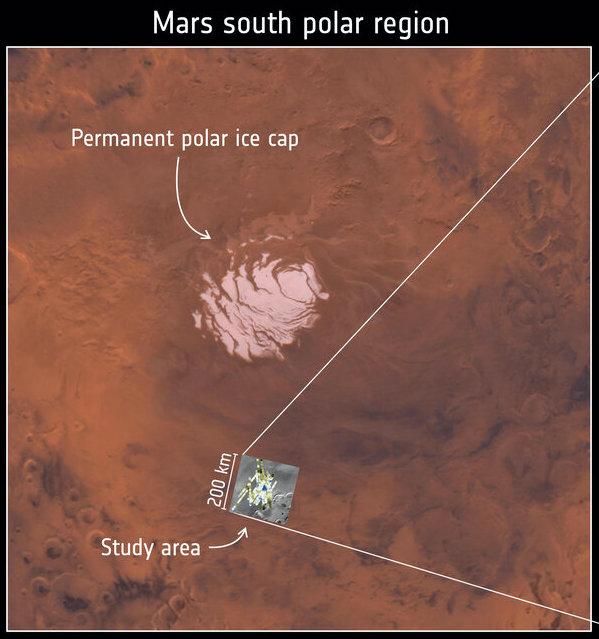 White patch in brownish terrain with small gray square labeled study area.