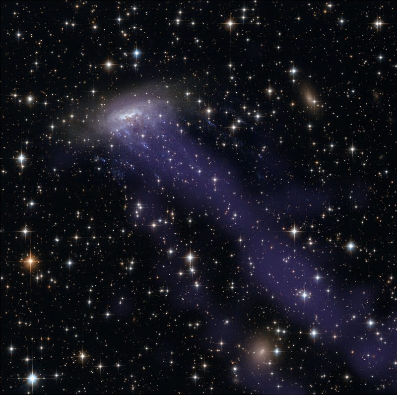 A spiral galaxy with a very long, jellyfish-like 'tail' of gas.
