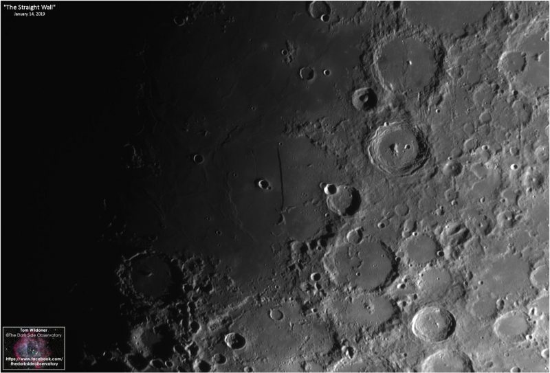 Rupes Recta, or The Straight Wall, is best found on 8 days past new moon when the terminator falls across it.