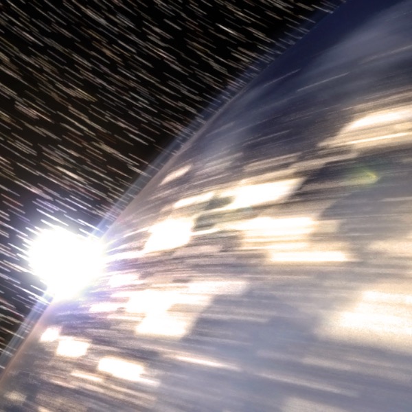 Earth appearing to zoom along in orbit.