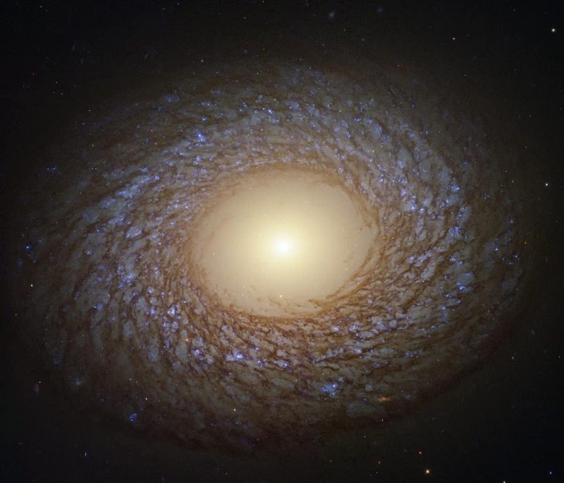 A glowing oval with bright center and spiral arms around it, on black background.