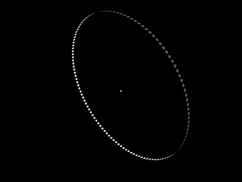 Large ring of small dots orbiting a star.