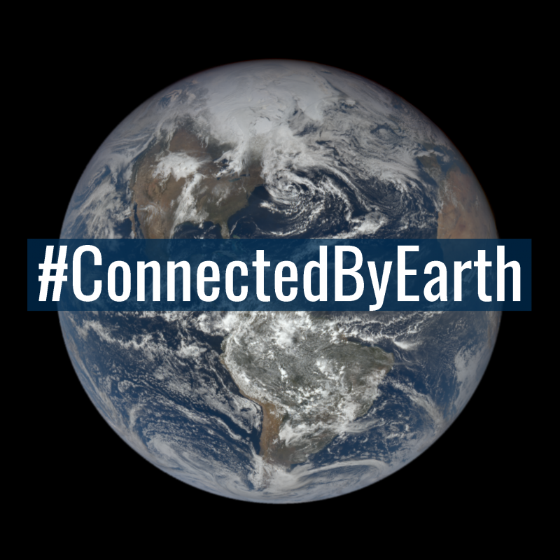 Photo of Earth from space with the words 'Connected by Earth' across it.