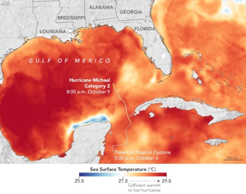 Gulf of Mexico and Caribbean with a lot of orange to red coverage indicating high water temperature.