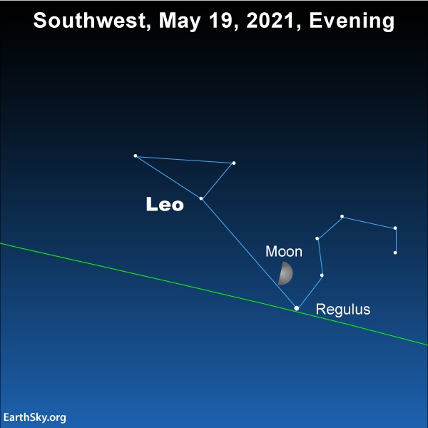 Moon and the star Regulus evening of May 19, 2021.