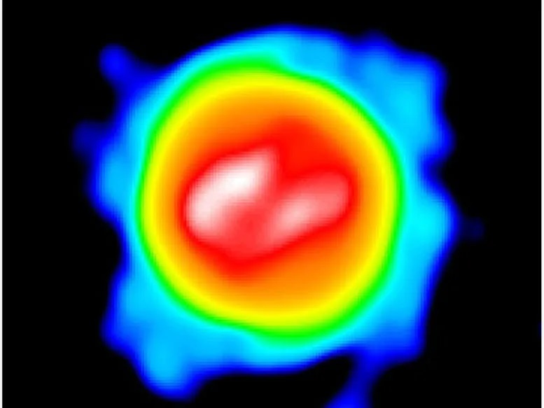 Circular blob in concentric brilliant rainbow colors.