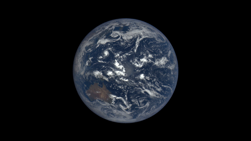 The full globe of Earth rotating in space.