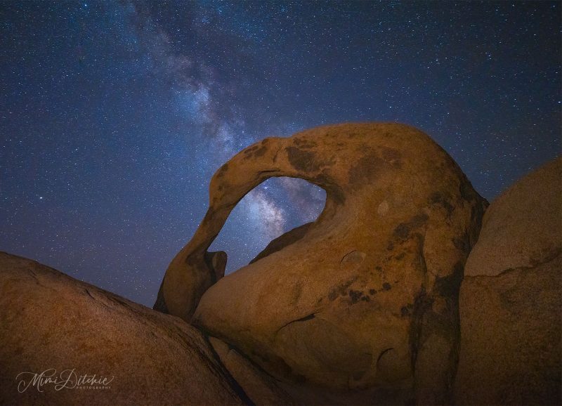 Stone arch with Milky Way behind.