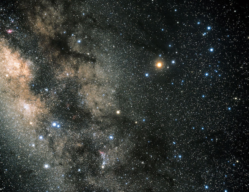 Stars in the constellation Scorpius with part of the nebulous Milky Way in the background. 