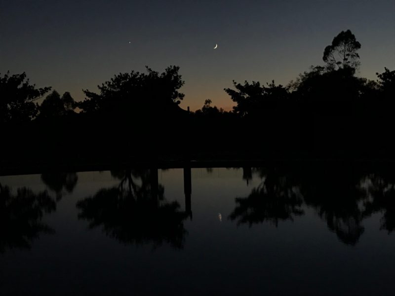 Young moon and Venus after sunset August 10, 2021.