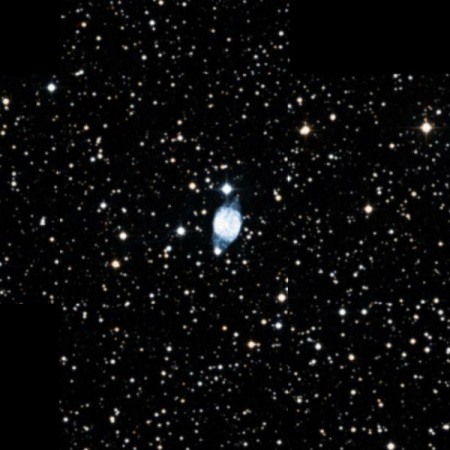Small, hazy light blue blob with barely perceptible features, in starfield.