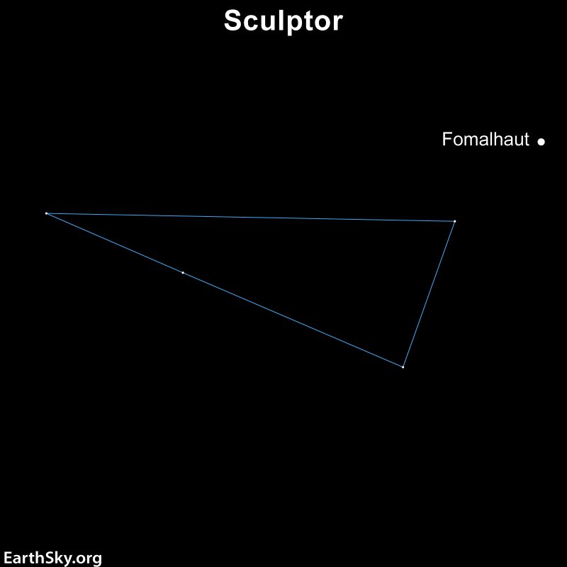 Sky chart showing triangular constellation Sculptor and the star Fomalhaut.