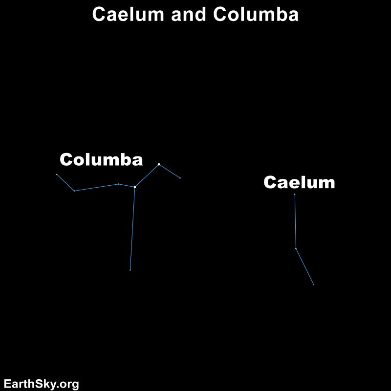 Black background with white dots and lines labeling Columba and Caelum.