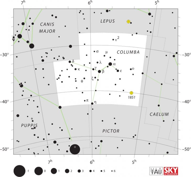 Star chart showing black dots for stars and labels.