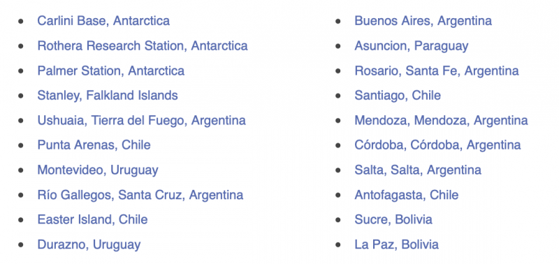 Table with numerous Antarctican and South American communities listed.