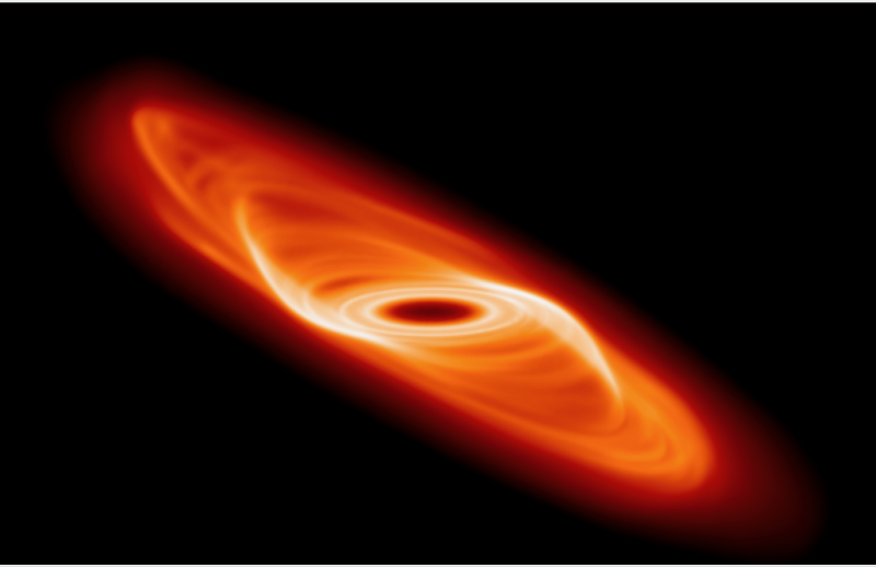 Warped protoplanetary disk. This disk still retains some spiral structure.