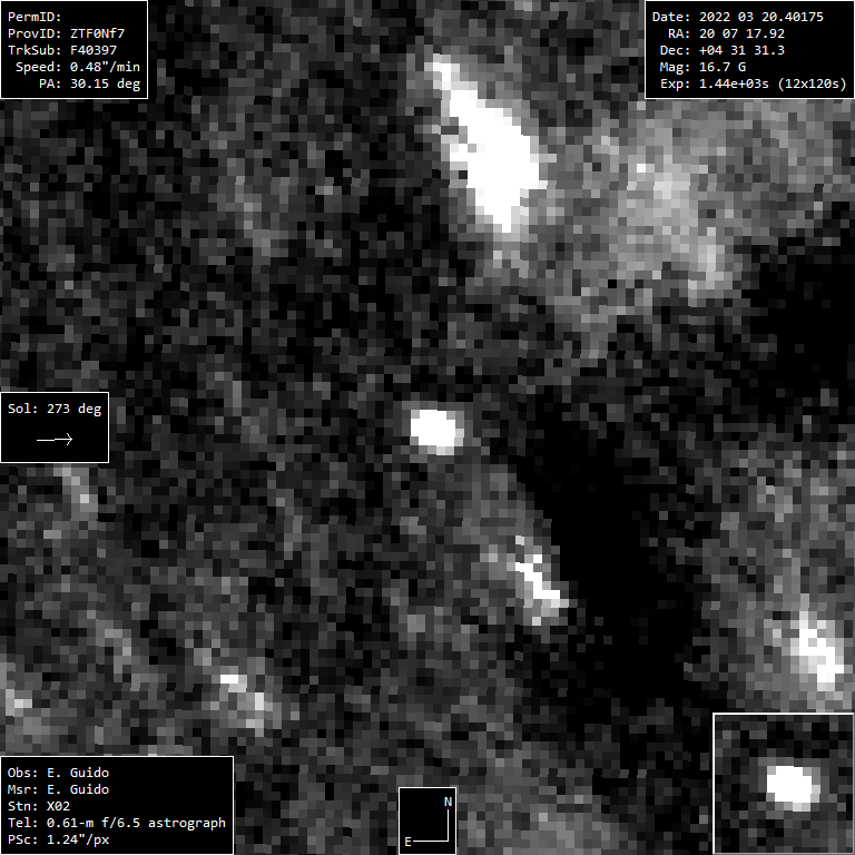 New comet: A fuzzy object on a field of stars.