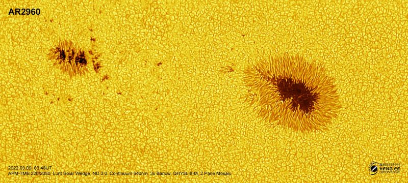 Yellow sun with large sunspot.
