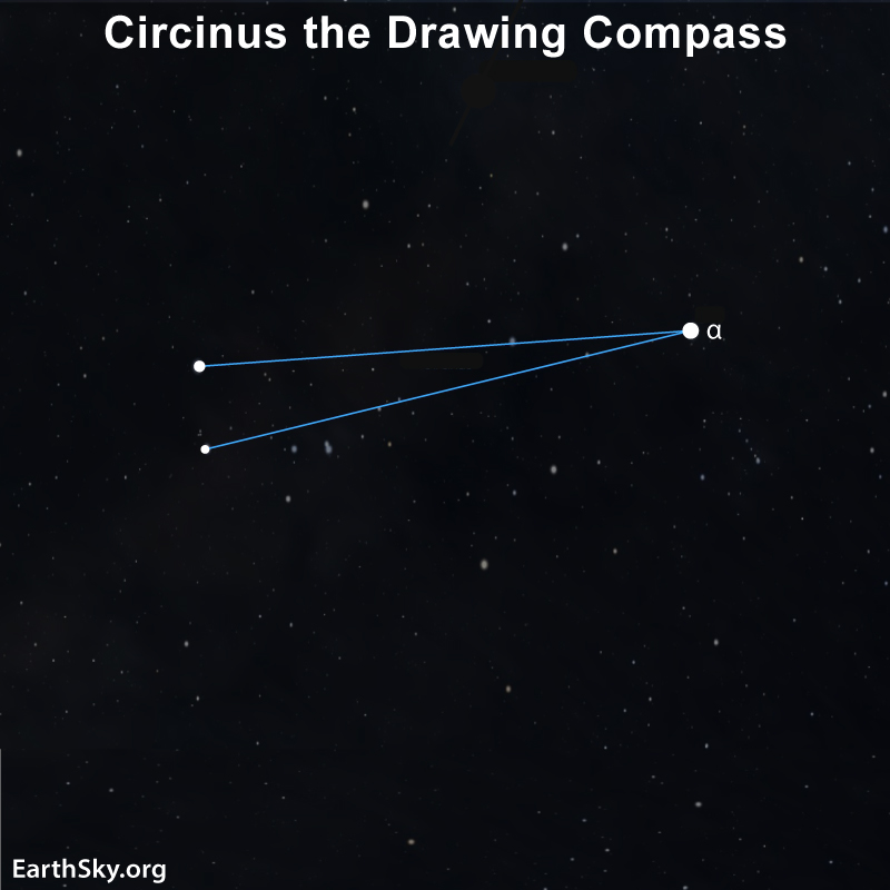 Starry background with lines and dots drawing tweezer shape of Circinus.