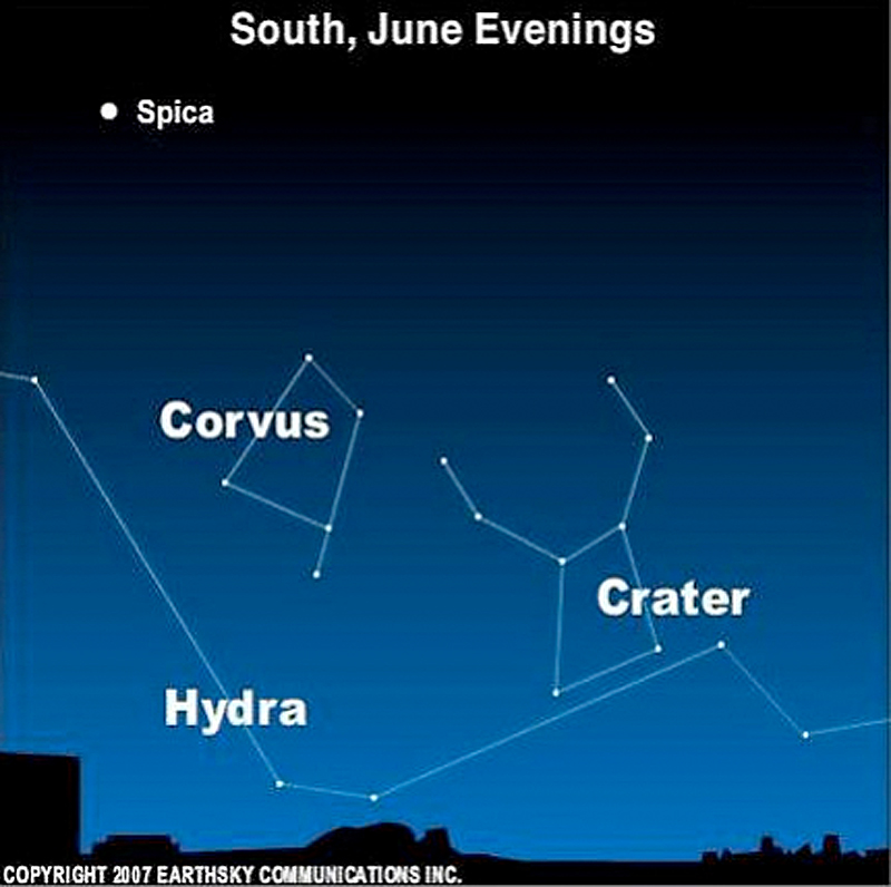 Chart showing constellations labeled Corvus, Hydra, and Crater.