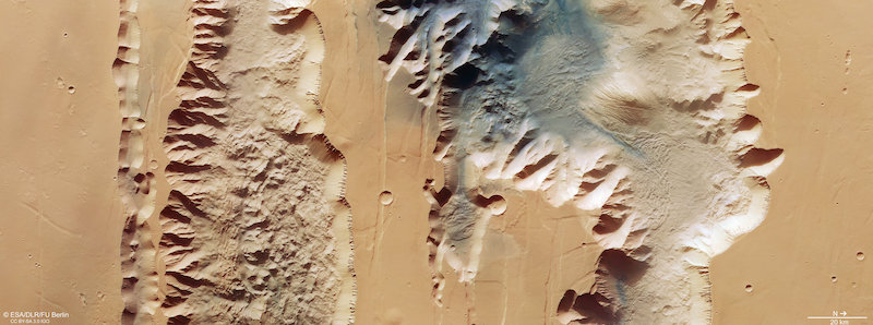 2 deep and eroded canyons next to each other.