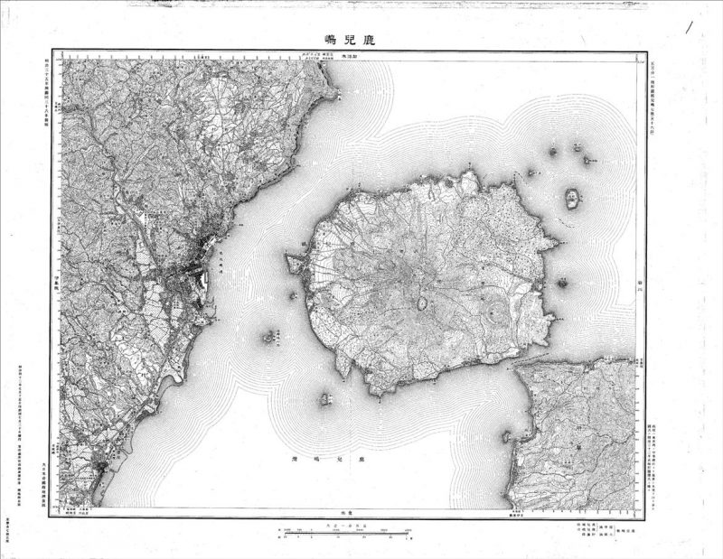 Hand-drawn map showing Sakurajima as a volcanic island.