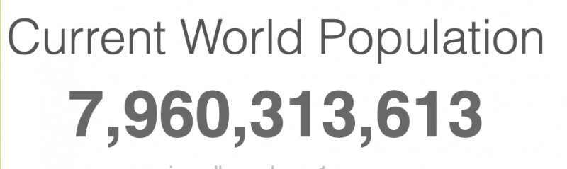 World population: 7,960,313,613 is the number on the pop clock for July 13.