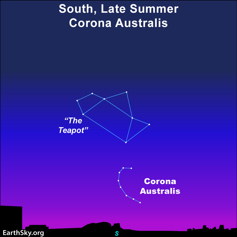 Star chart showing the Teapot and a curve of stars below labeled Corona Australis.