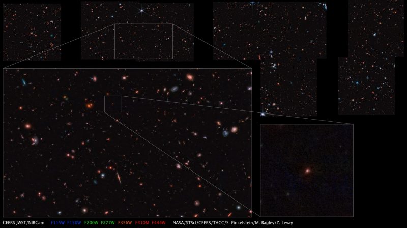 Insets showing the location of Maisie's galaxy in larger mosaic.