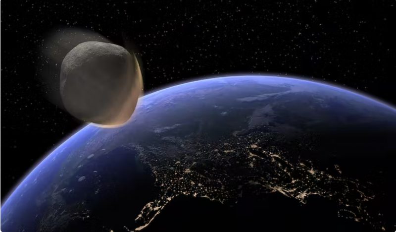 2nd asteroid: Large rock with streaks showing motion, headed toward Earth.