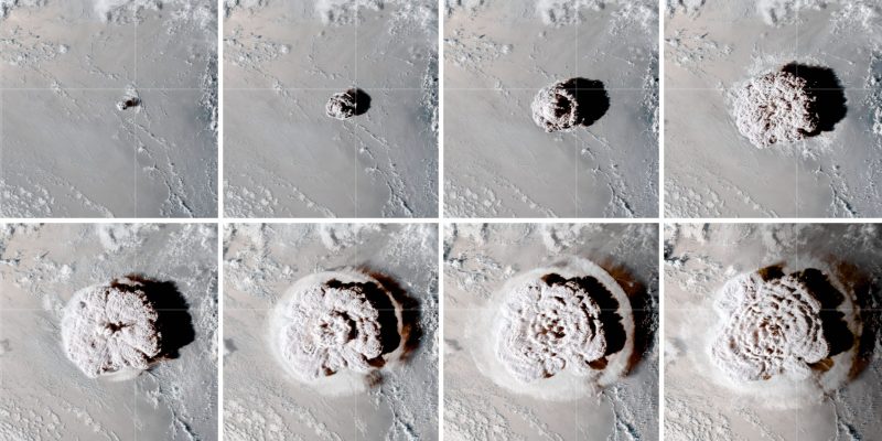 8 shots of the evolution of the Tonga eruption.