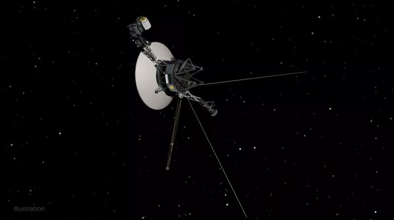 Artist's concept of a radio parabolic space probe in space.
