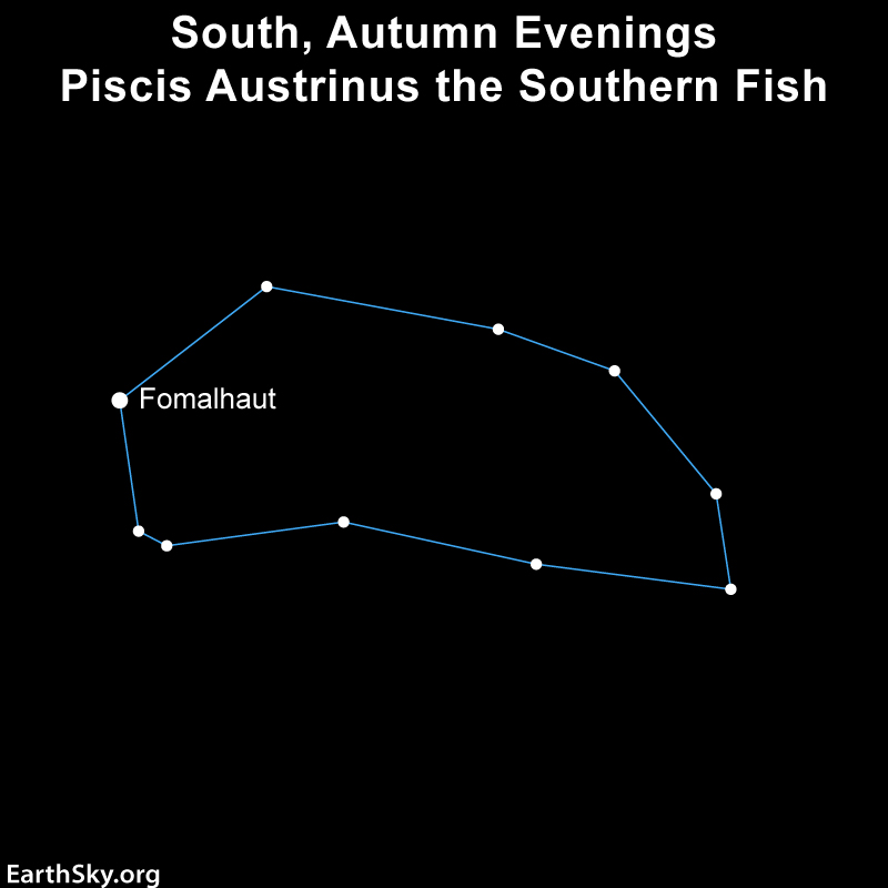 Star chart outlining a blob-like shape with one star, Fomalhaut, labeled.