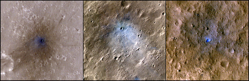 3 squares side-by-side with images of newly-formed craters.