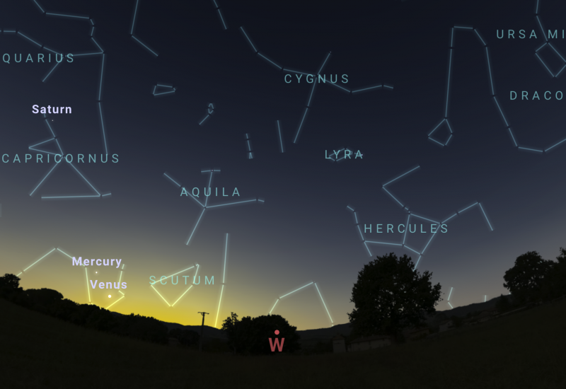 Constellations at twilight withi Mercury and Venus.