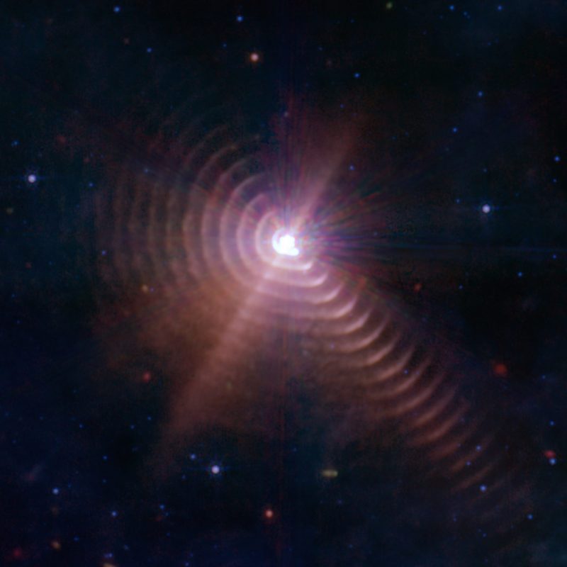 Ringed star: Bright light at center with concentric but not perfectly round rings.